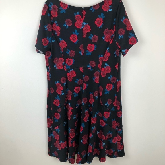 Lane Bryant- Black with Red Roses Fit and Flare dress size: 18 - Picture 9 of 12